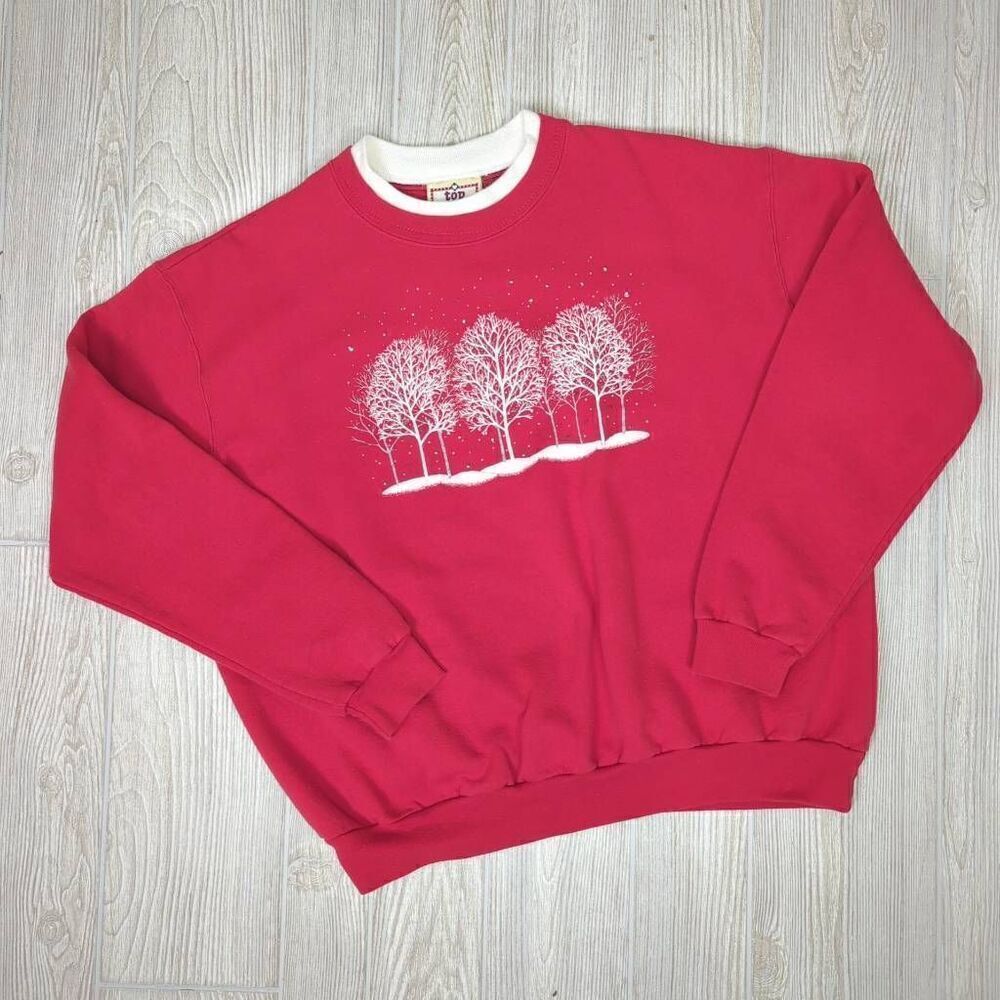 Vintage 80s 90s Top Stitch Womenโs 1X Christmas Holiday PineโTree Granny Sweater